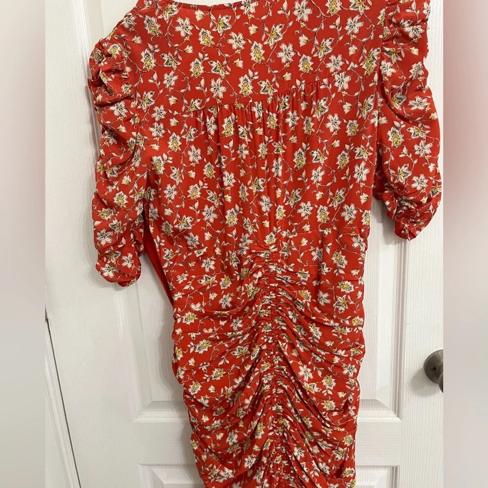 Veronica Beard Mary V-Neck Ruched Silk Floral Red Midi Dress size 8 - Picture 7 of 8